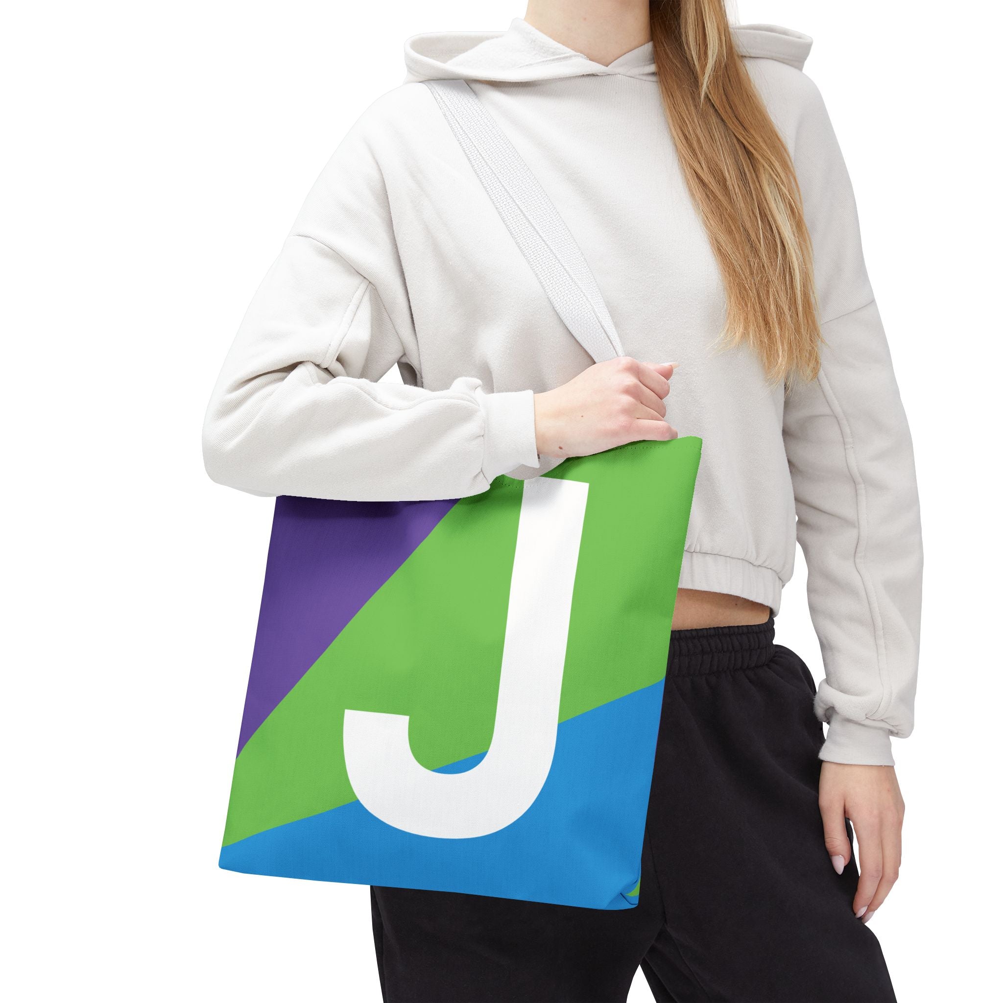 Monogram 'J' Colorblock Tote Bag — Personalized Initial J Shoulder Tote