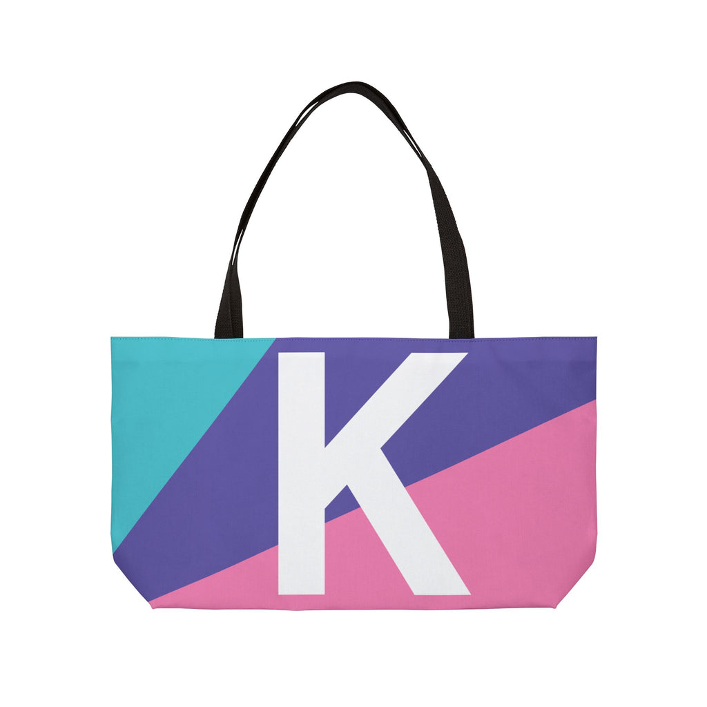 Personalized 'K' Colorblock Tote Bag — Monogram Weekender Tote