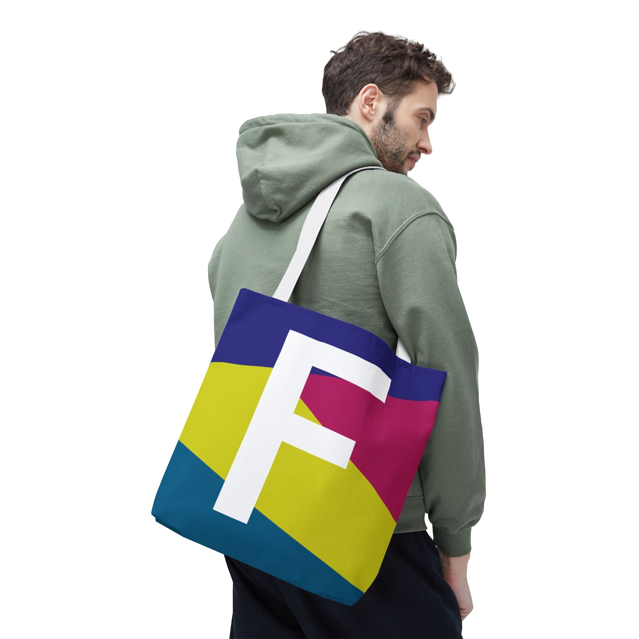 Monogram 'F' Colorblock Tote Bag — Personalized Initial F Shoulder Tote