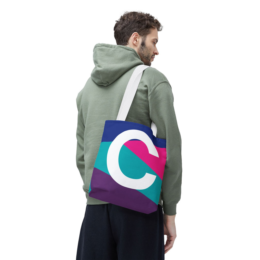 Monogram 'C' Colorblock Tote Bag — Personalized Initial C Shoulder Tote