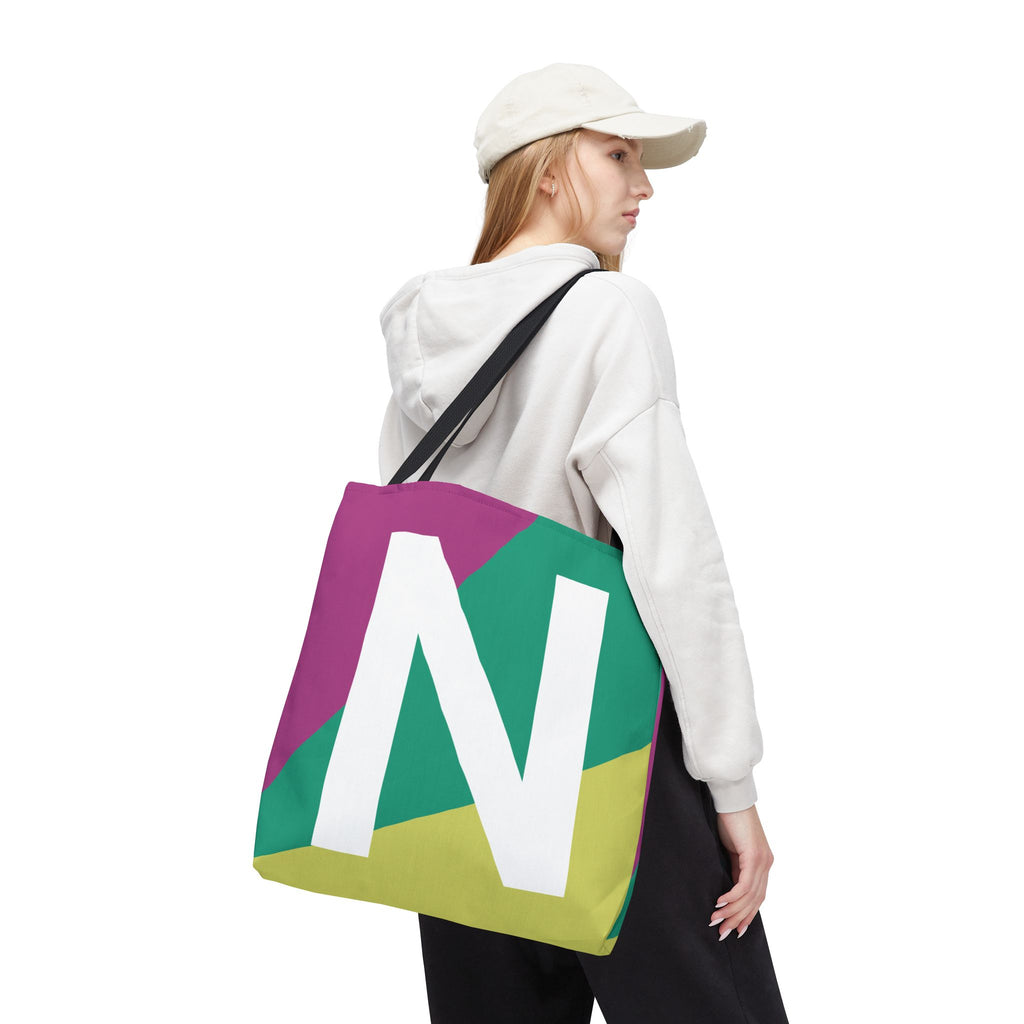 Monogram 'N' Colorblock Tote Bag — Personalized Initial N Shoulder Tote