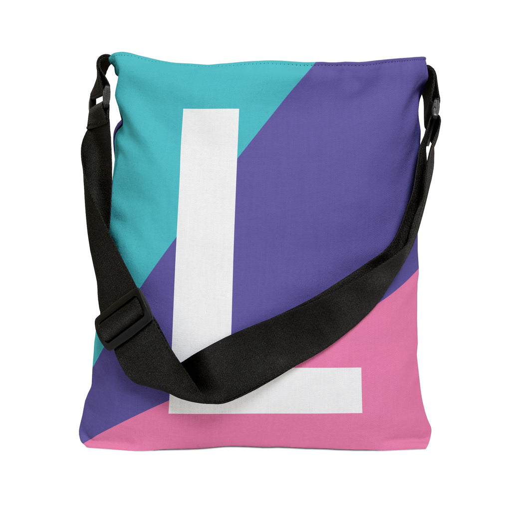 Initial Letter 'L' Colorblock Adjustable Tote Bag — Monogram Alphabet Shoulder Bag