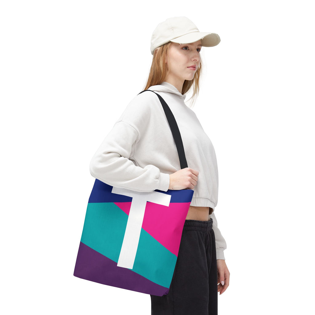 Monogram 'T' Colorblock Tote Bag — Personalized Initial T Shoulder Tote