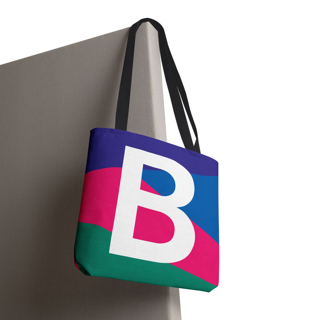 Monogram 'B' Colorblock Tote Bag — Personalized Initial B Shoulder Tote