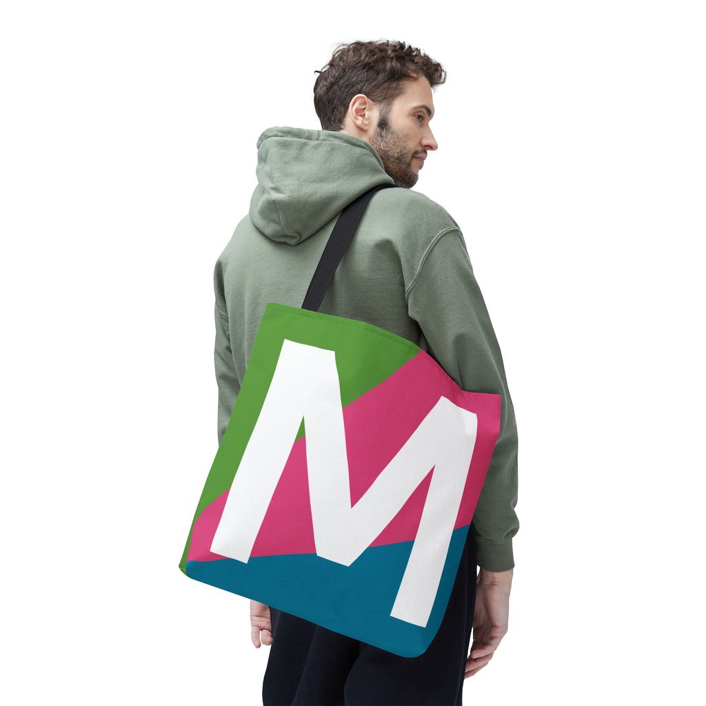 Monogram 'M' Colorblock Tote Bag — Personalized Initial M Shoulder Tote