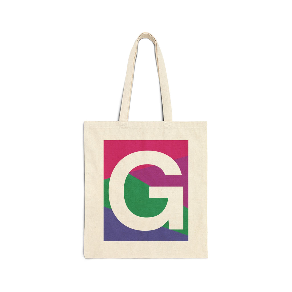 Initial G Colorblock Canvas Tote Bag — Monogram Letter G Reusable Grocery Tote