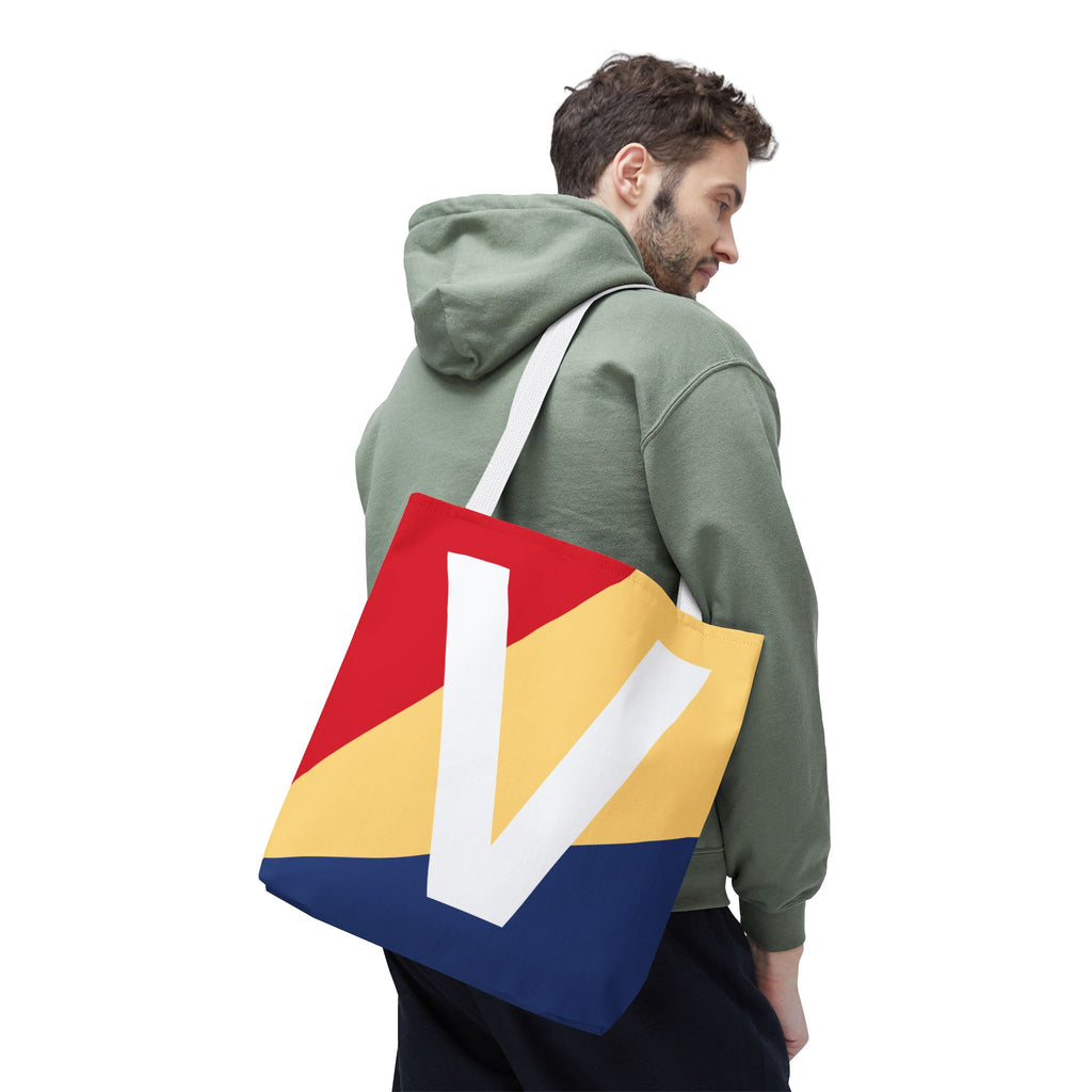 Monogram 'V' Colorblock Tote Bag — Personalized Initial V Shoulder Tote