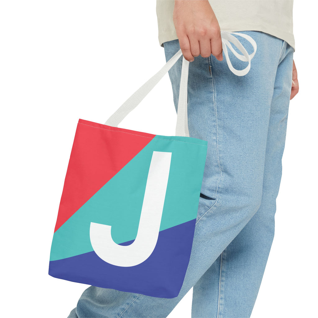 Monogram 'J' Colorblock Tote Bag — Personalized Initial J Shoulder Tote