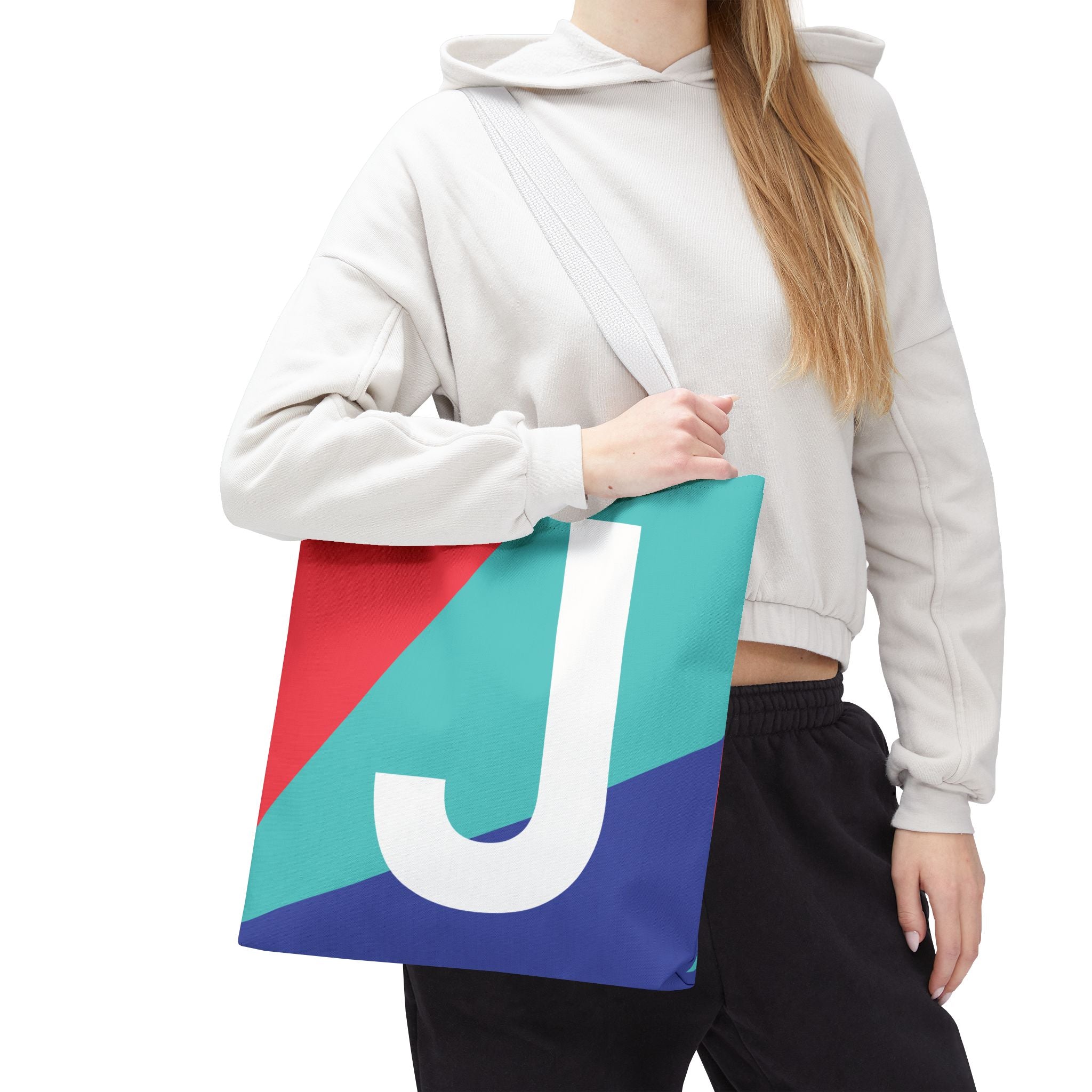 Monogram 'J' Colorblock Tote Bag — Personalized Initial J Shoulder Tote