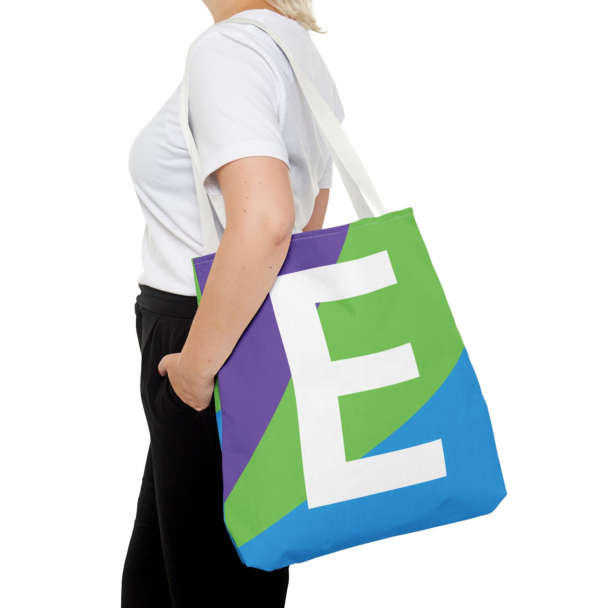 Monogram 'E' Colorblock Tote Bag — Personalized Initial E Shoulder Tote