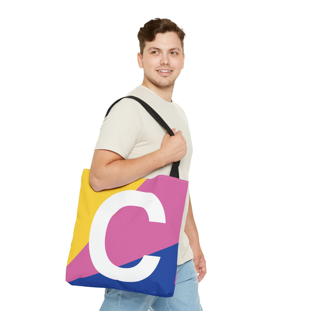 Monogram 'C' Colorblock Tote Bag — Personalized Initial C Shoulder Tote