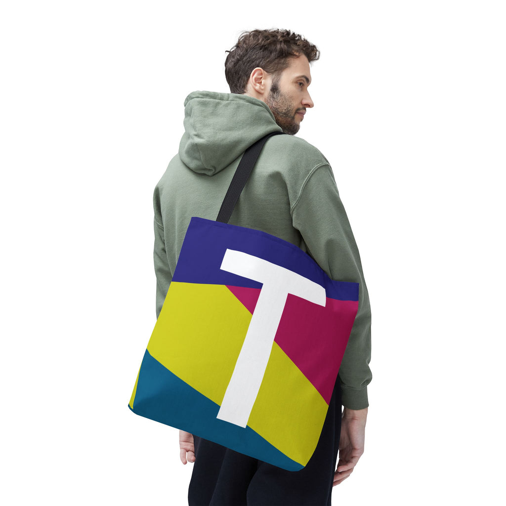 Monogram 'T' Colorblock Tote Bag — Personalized Initial T Shoulder Tote
