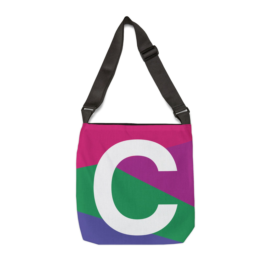 Initial Letter 'C' Colorblock Adjustable Tote Bag — Monogram Alphabet Shoulder Bag