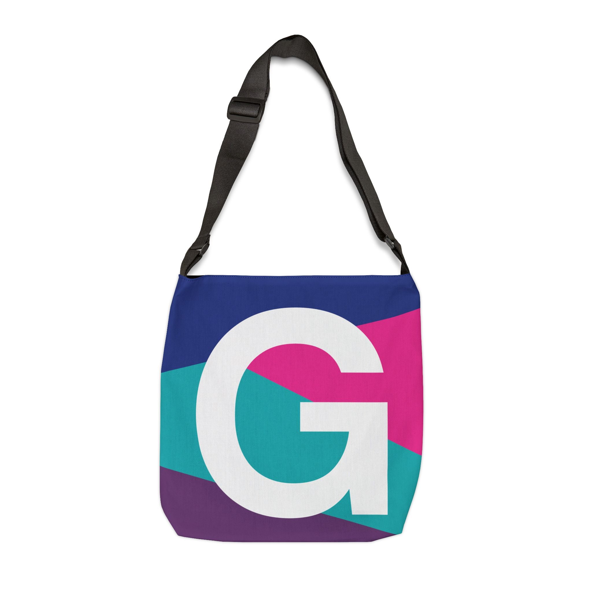 Initial Letter 'G' Colorblock Adjustable Tote Bag — Monogram Alphabet Shoulder Bag