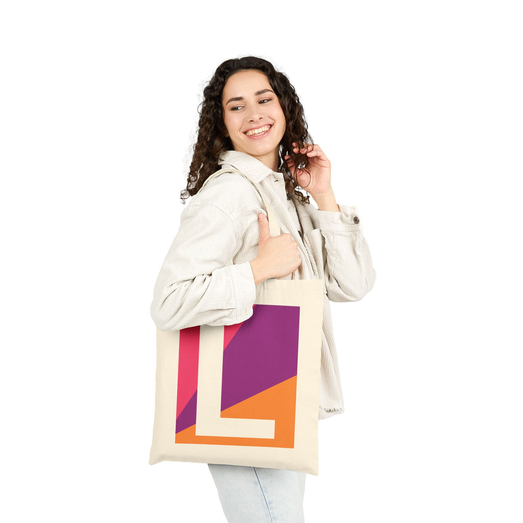 Initial L Colorblock Canvas Tote Bag — Monogram Letter L Reusable Grocery Tote