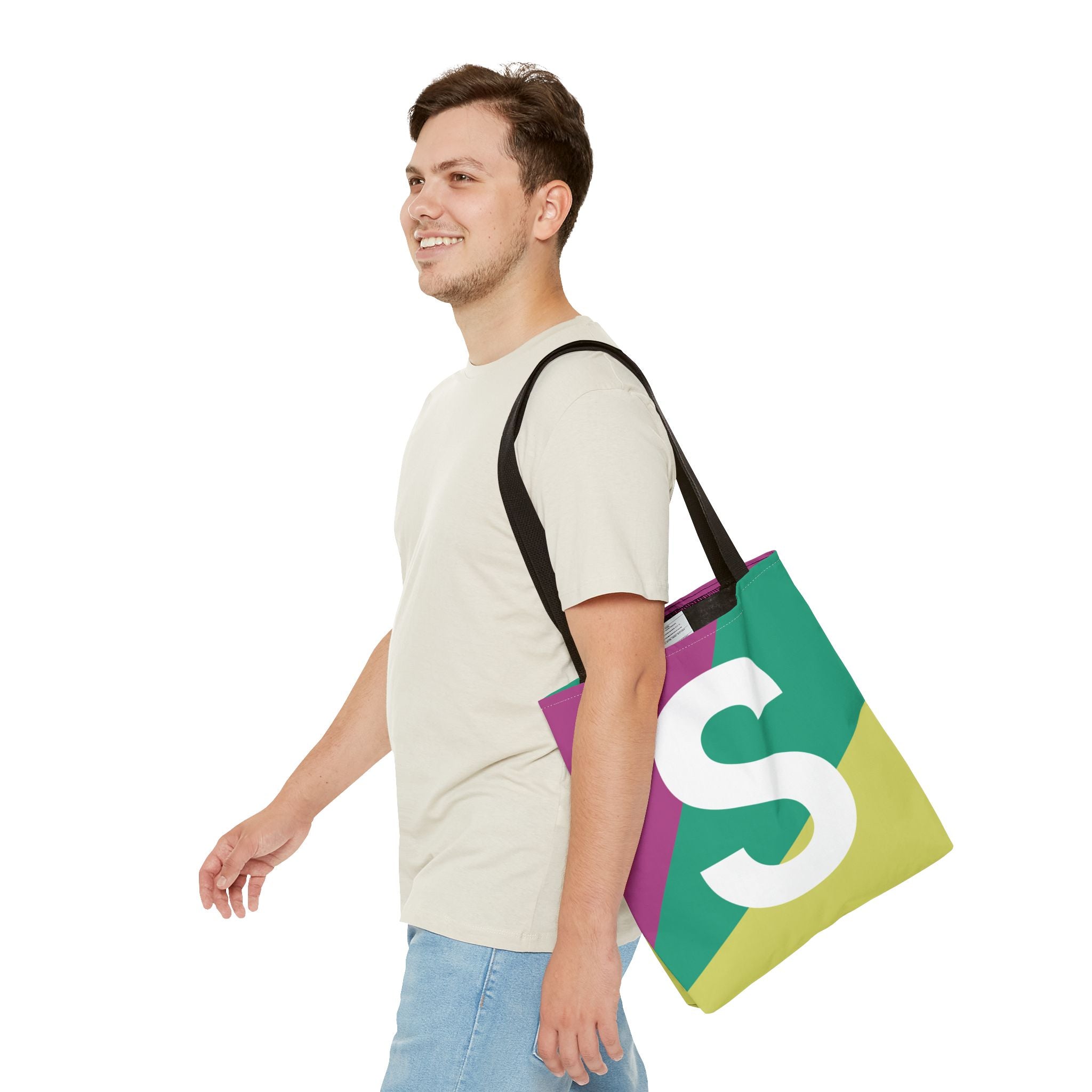 Monogram 'S' Colorblock Tote Bag — Personalized Initial S Shoulder Tote
