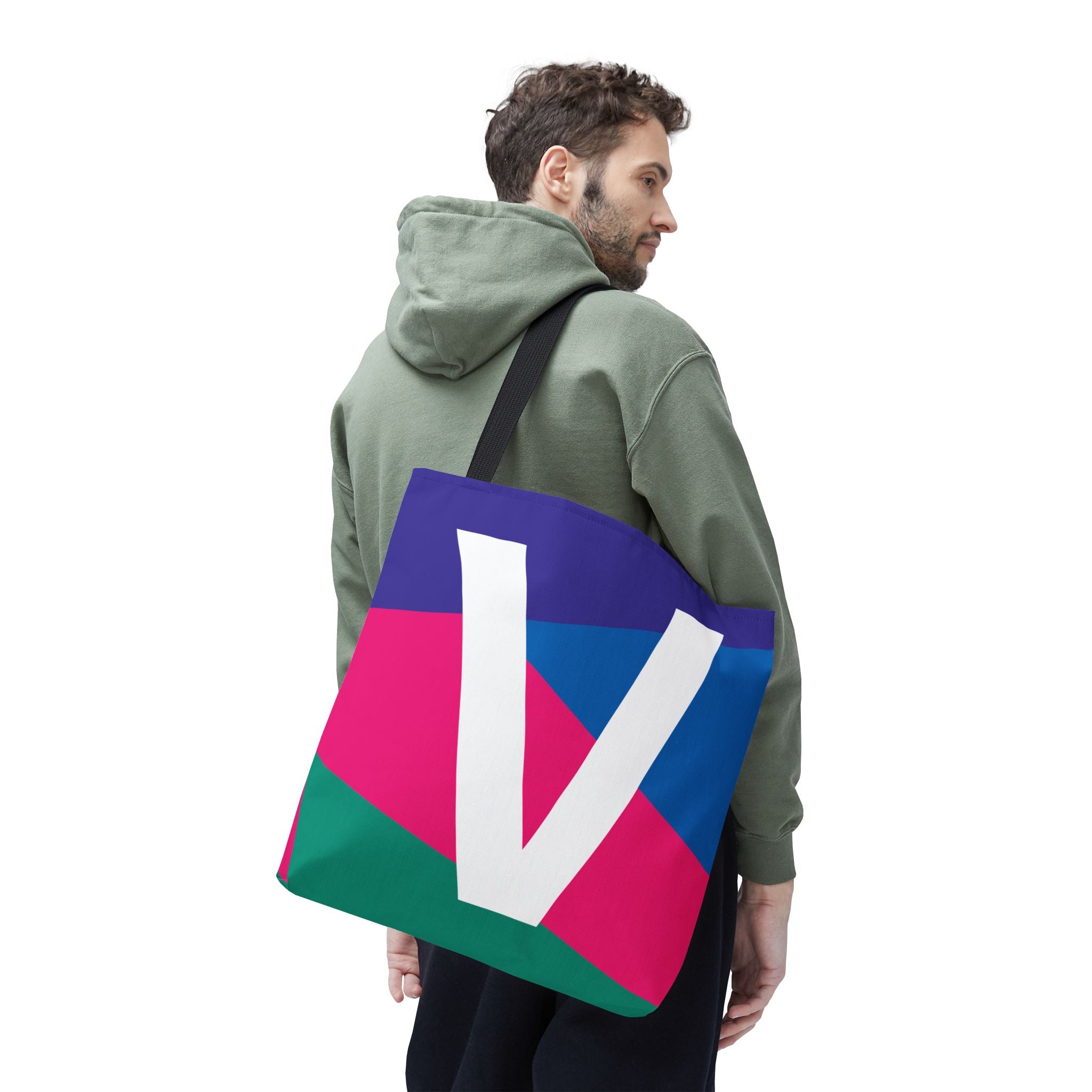 Monogram 'V' Colorblock Tote Bag — Personalized Initial V Shoulder Tote