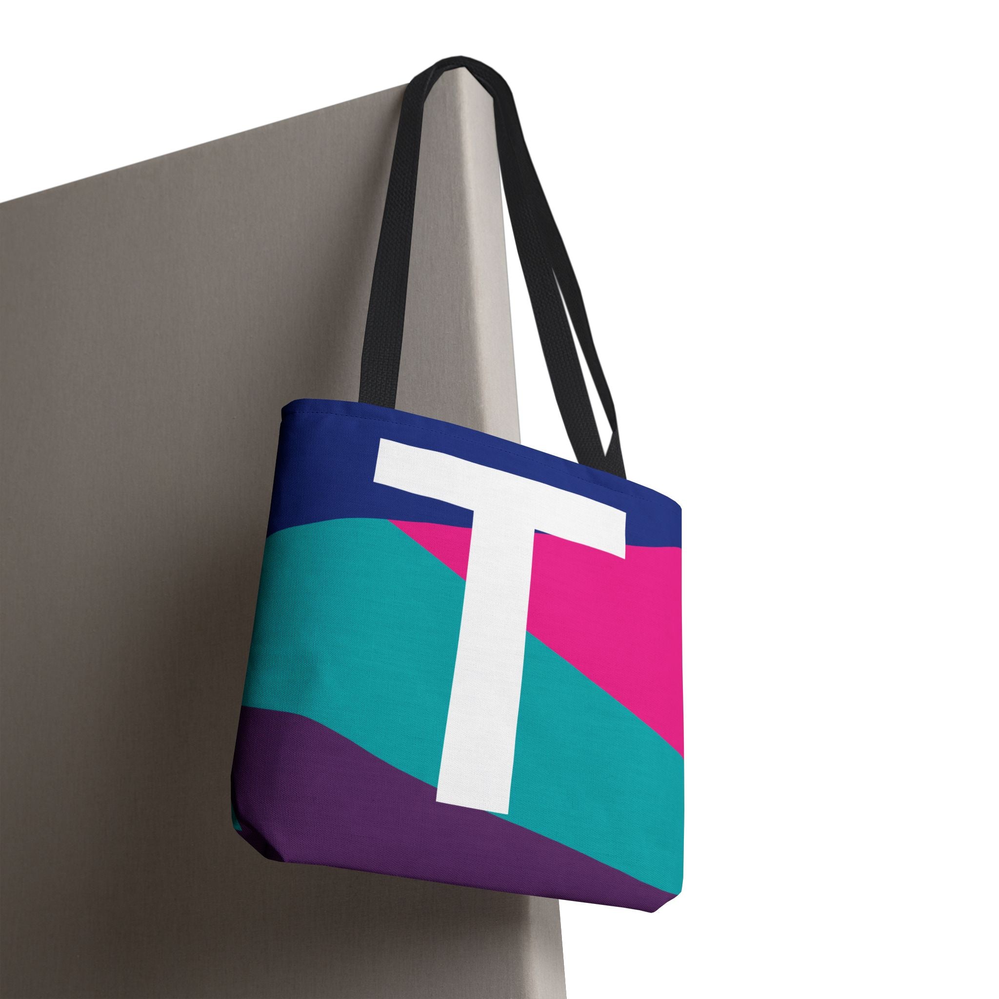Monogram 'T' Colorblock Tote Bag — Personalized Initial T Shoulder Tote