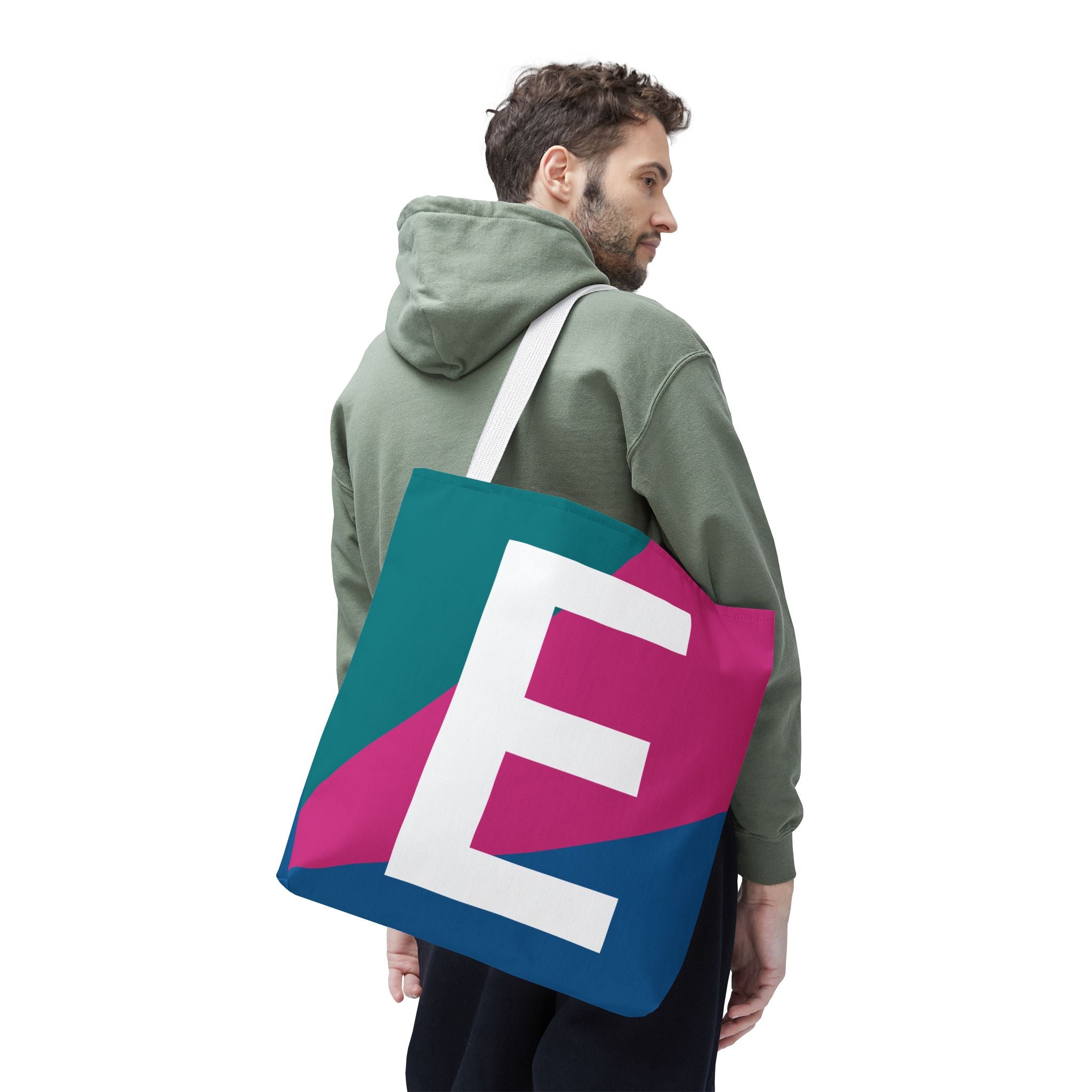 Monogram 'E' Colorblock Tote Bag — Personalized Initial E Shoulder Tote