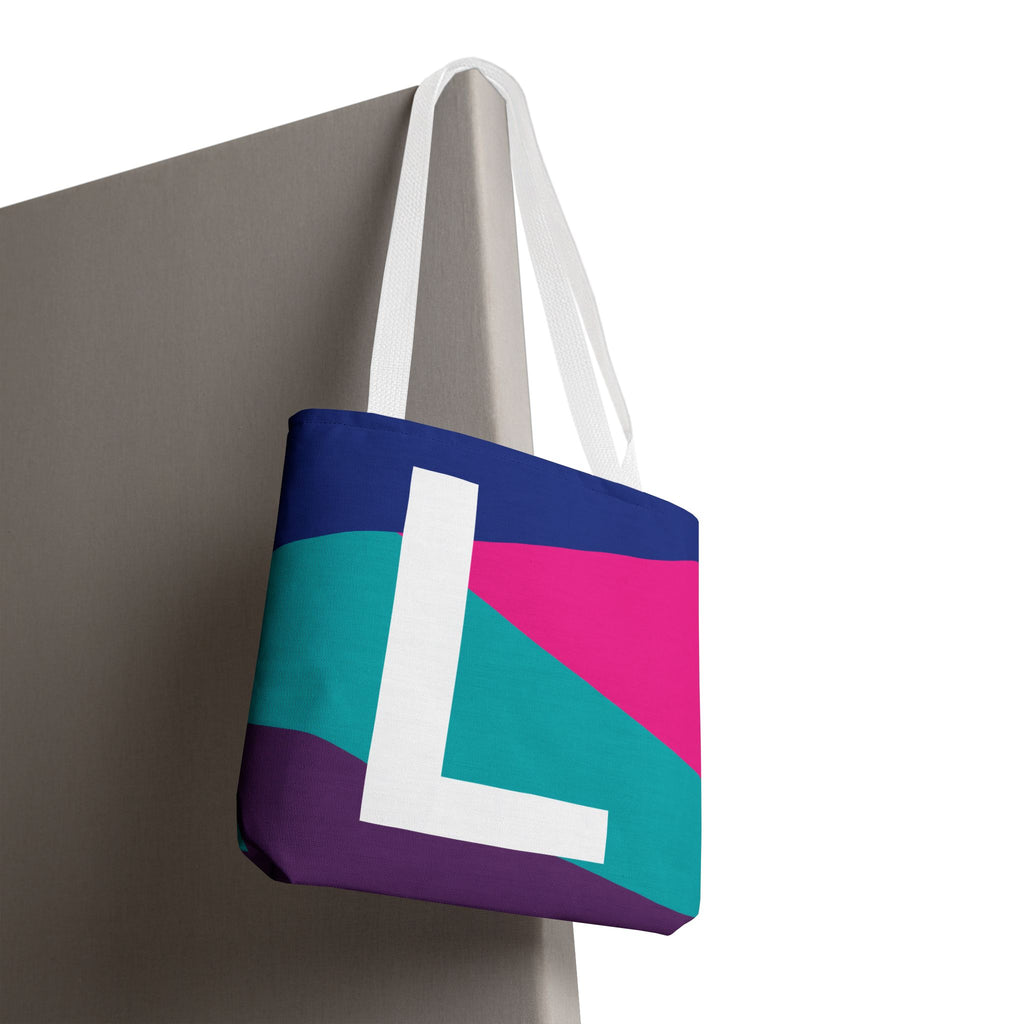 Monogram 'L' Colorblock Tote Bag — Personalized Initial L Shoulder Tote