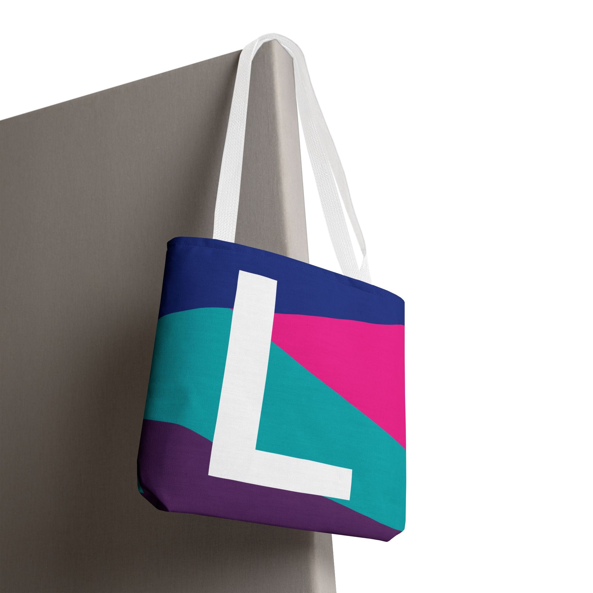 Monogram 'L' Colorblock Tote Bag — Personalized Initial L Shoulder Tote
