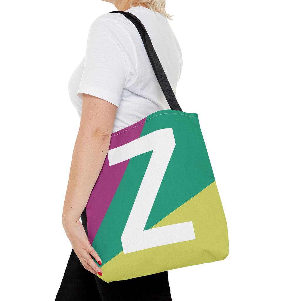 Monogram 'Z' Colorblock Tote Bag — Personalized Initial Z Shoulder Tote