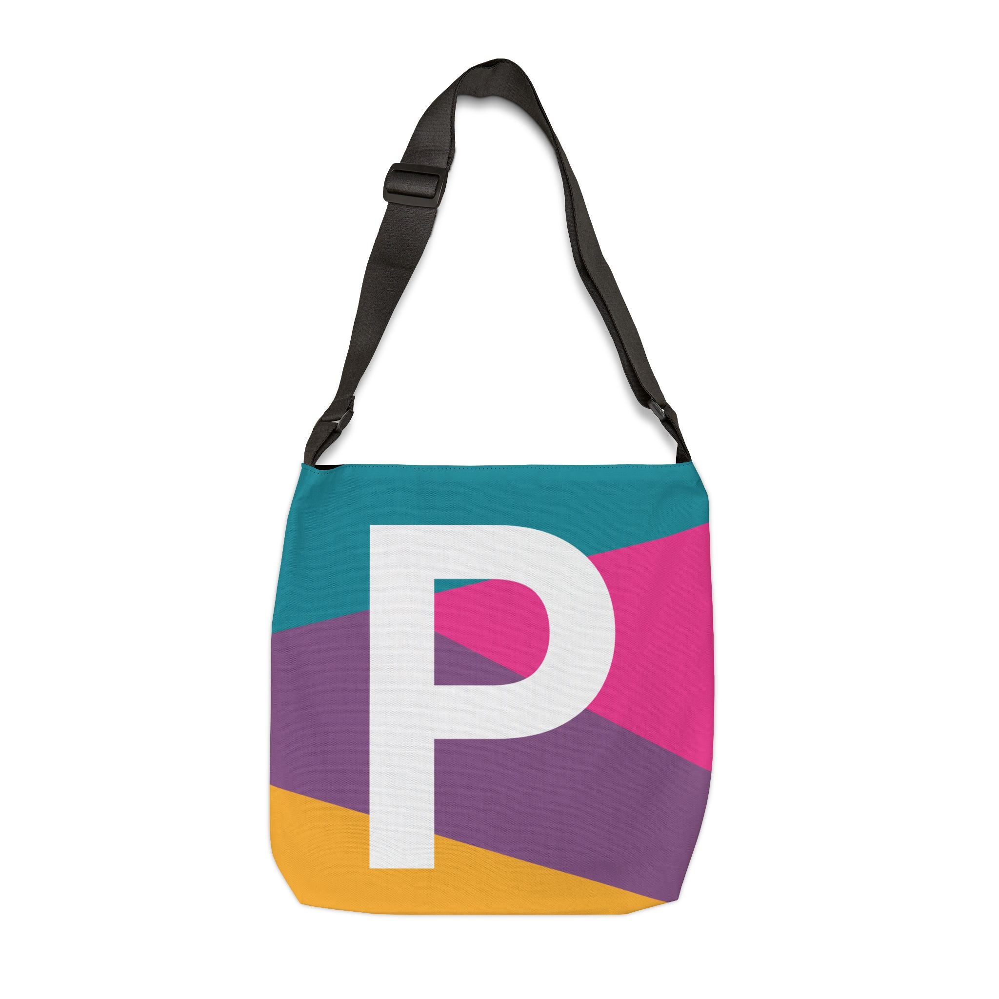 Initial Letter 'P' Colorblock Adjustable Tote Bag — Monogram Alphabet Shoulder Bag