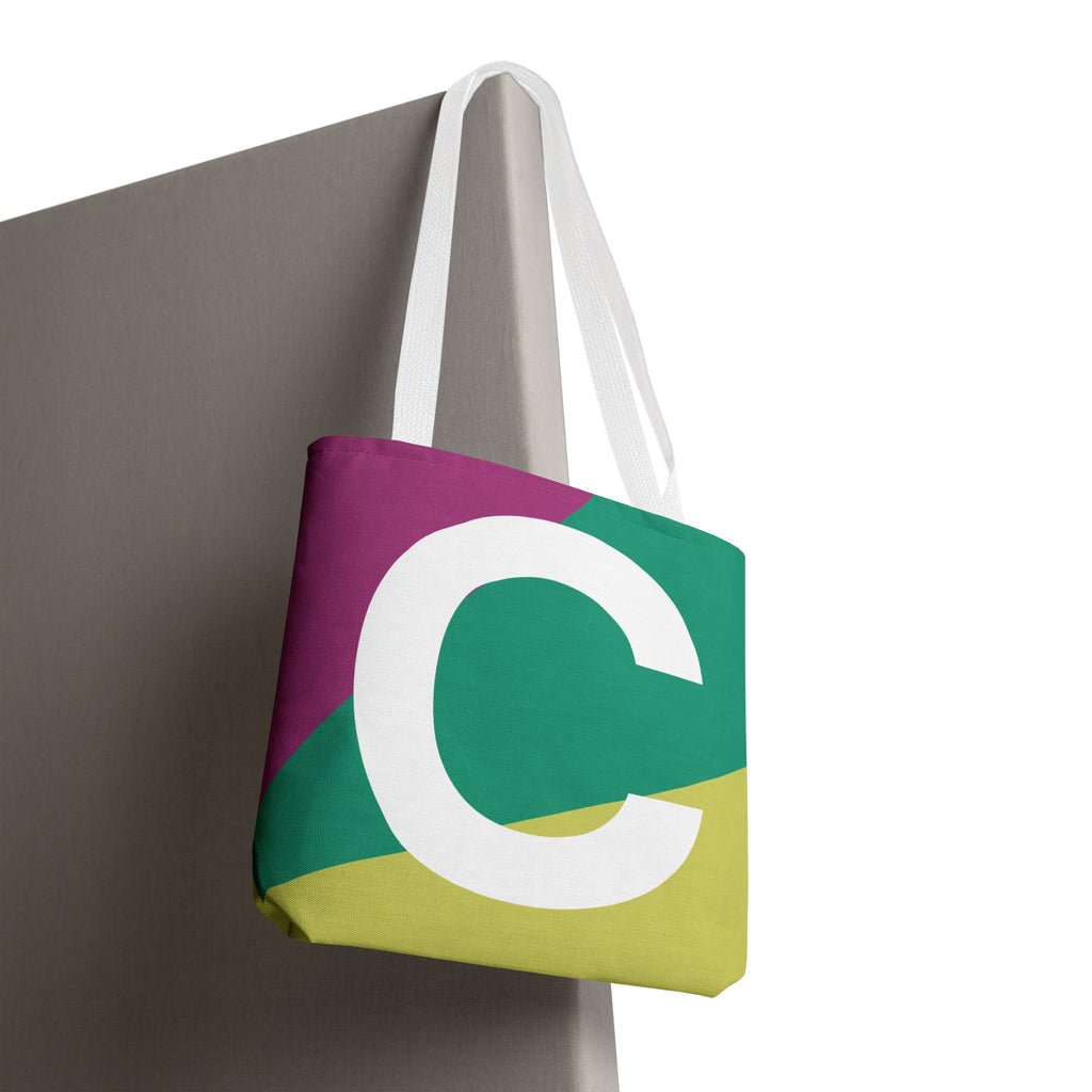 Monogram 'C' Colorblock Tote Bag — Personalized Initial C Shoulder Tote