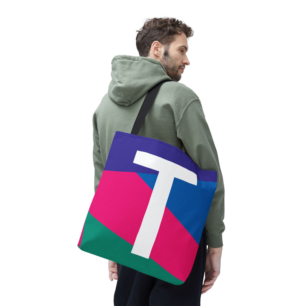 Monogram 'T' Colorblock Tote Bag — Personalized Initial T Shoulder Tote