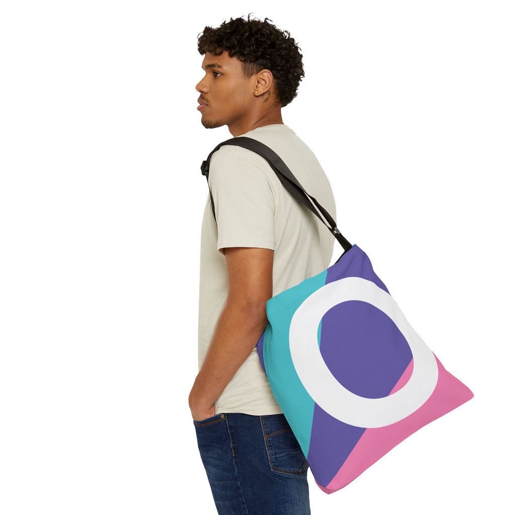 Initial Letter 'O' Colorblock Adjustable Tote Bag — Monogram Alphabet Shoulder Bag