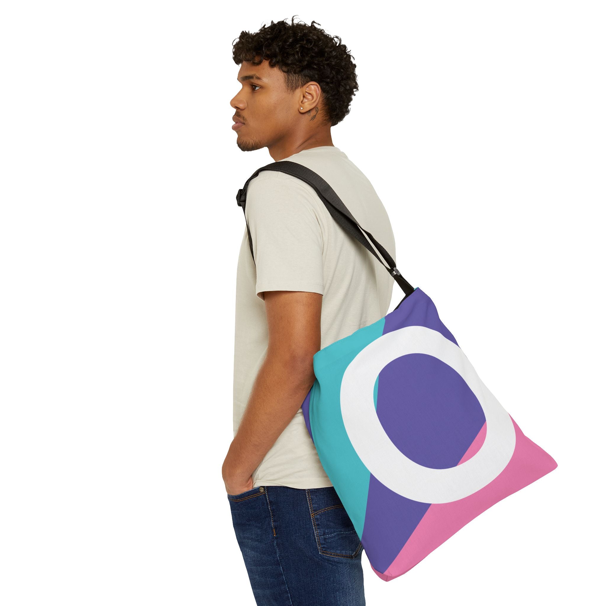 Initial Letter 'O' Colorblock Adjustable Tote Bag — Monogram Alphabet Shoulder Bag