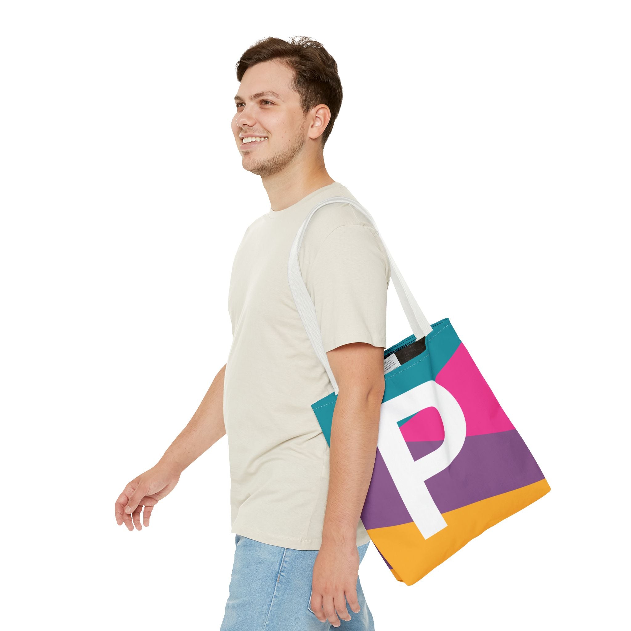 Monogram 'P' Colorblock Tote Bag — Personalized Initial P Shoulder Tote
