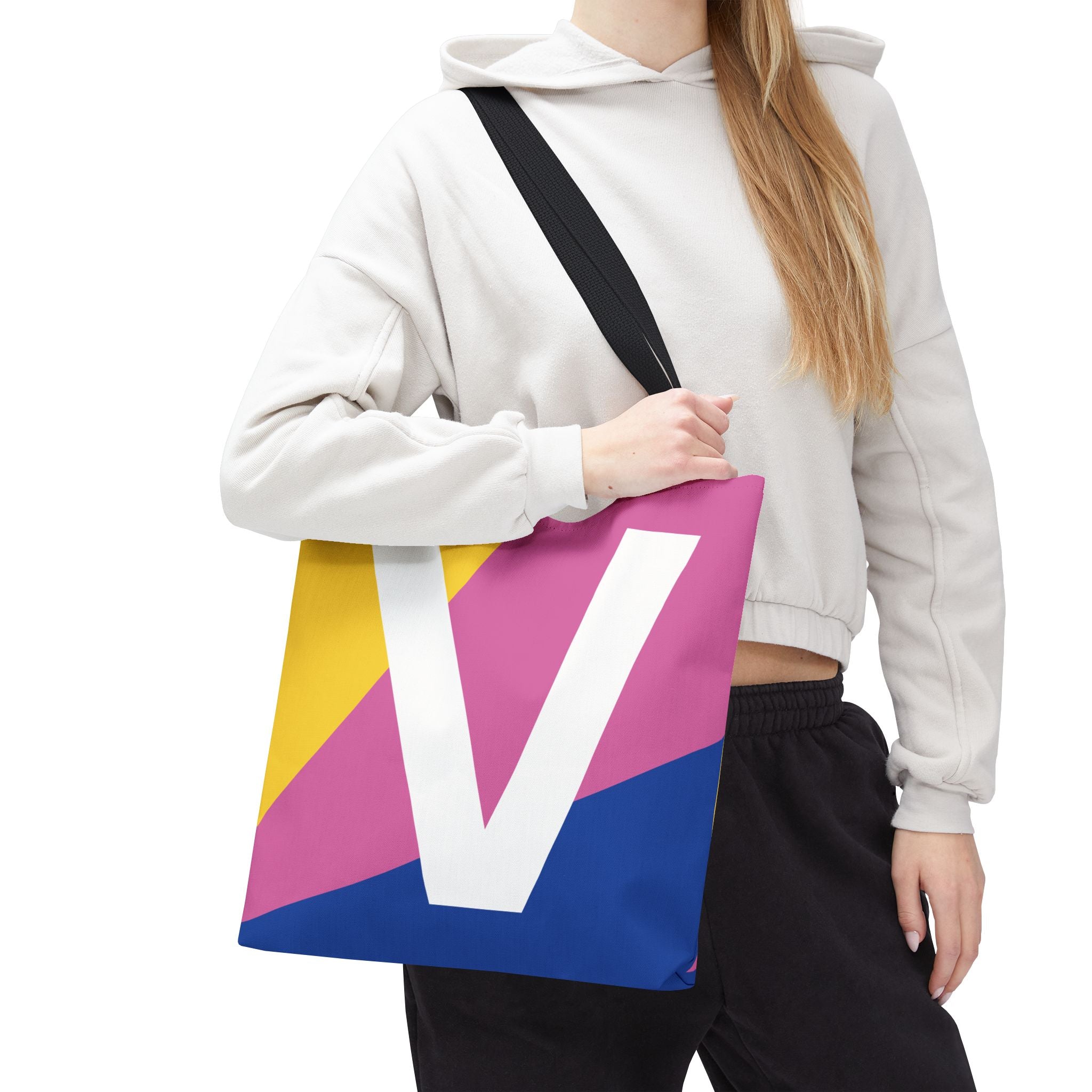 Monogram 'V' Colorblock Tote Bag — Personalized Initial V Shoulder Tote