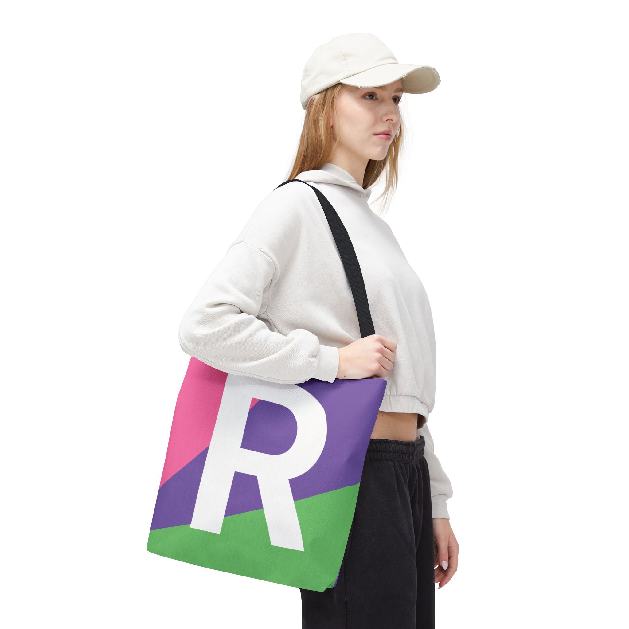Monogram 'R' Colorblock Tote Bag — Personalized Initial R Shoulder Tote