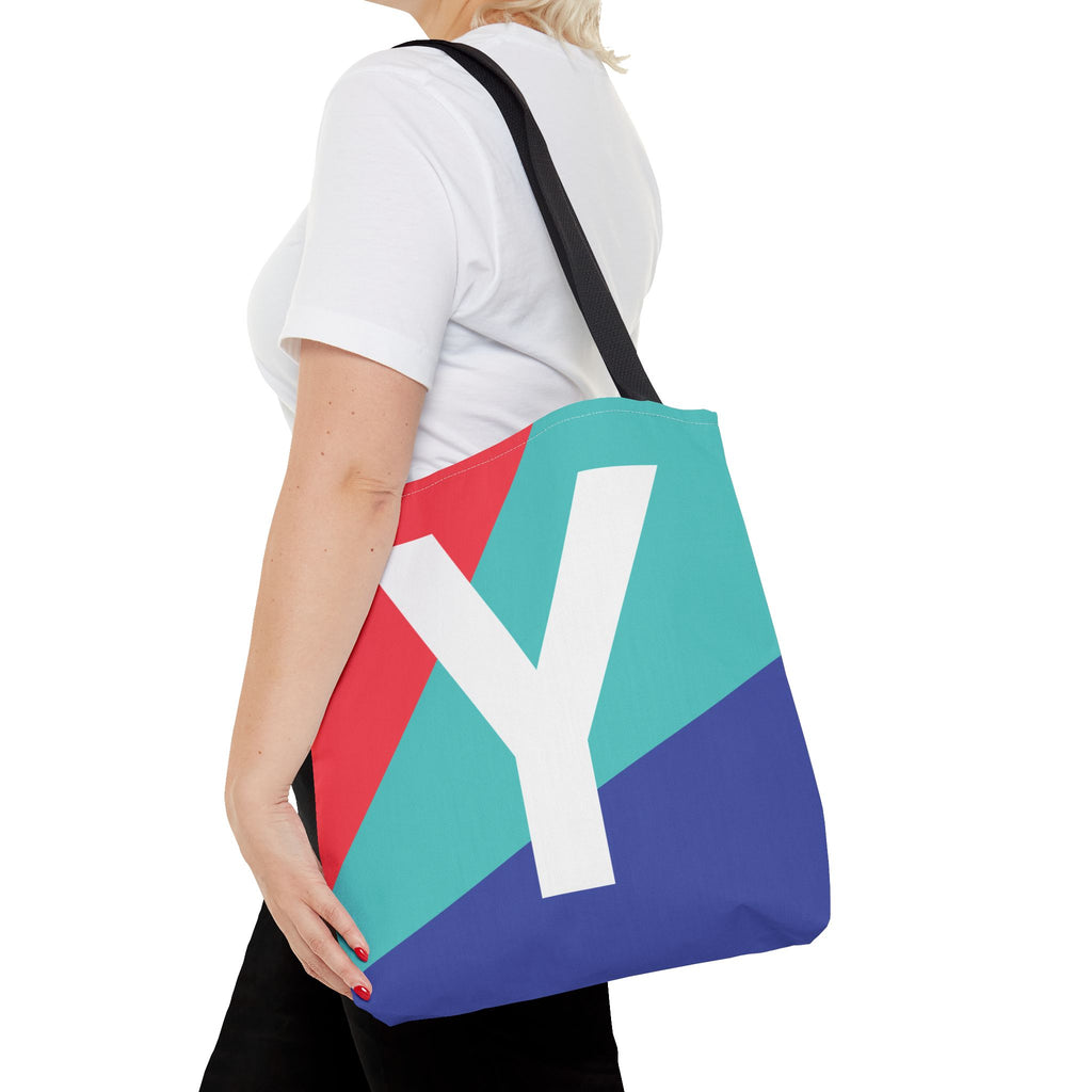 Monogram 'Y' Colorblock Tote Bag — Personalized Initial Y Shoulder Tote