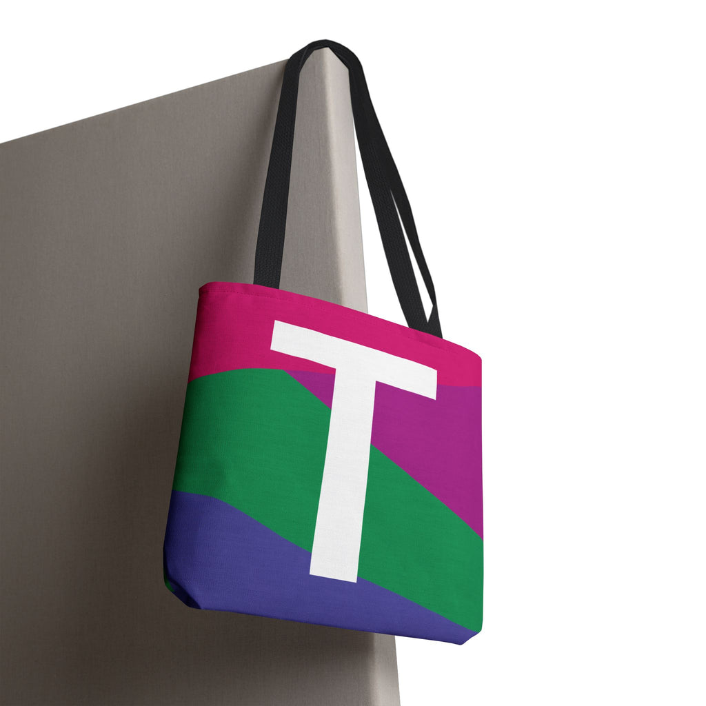 Monogram 'T' Colorblock Tote Bag — Personalized Initial T Shoulder Tote