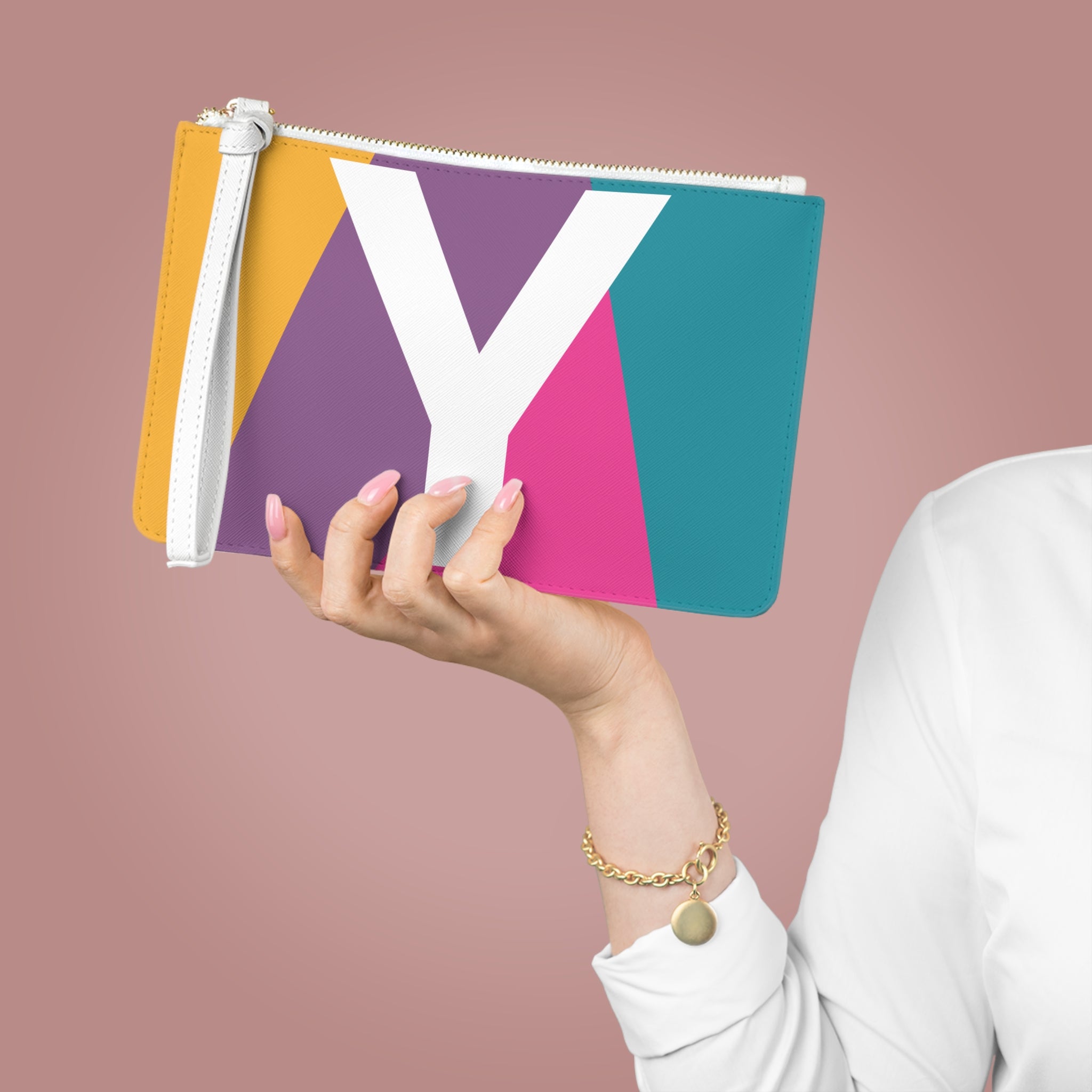 Monogram 'Y' Colorblock Clutch Bag — Bold Geometric Wristlet for Everyday & Gifts
