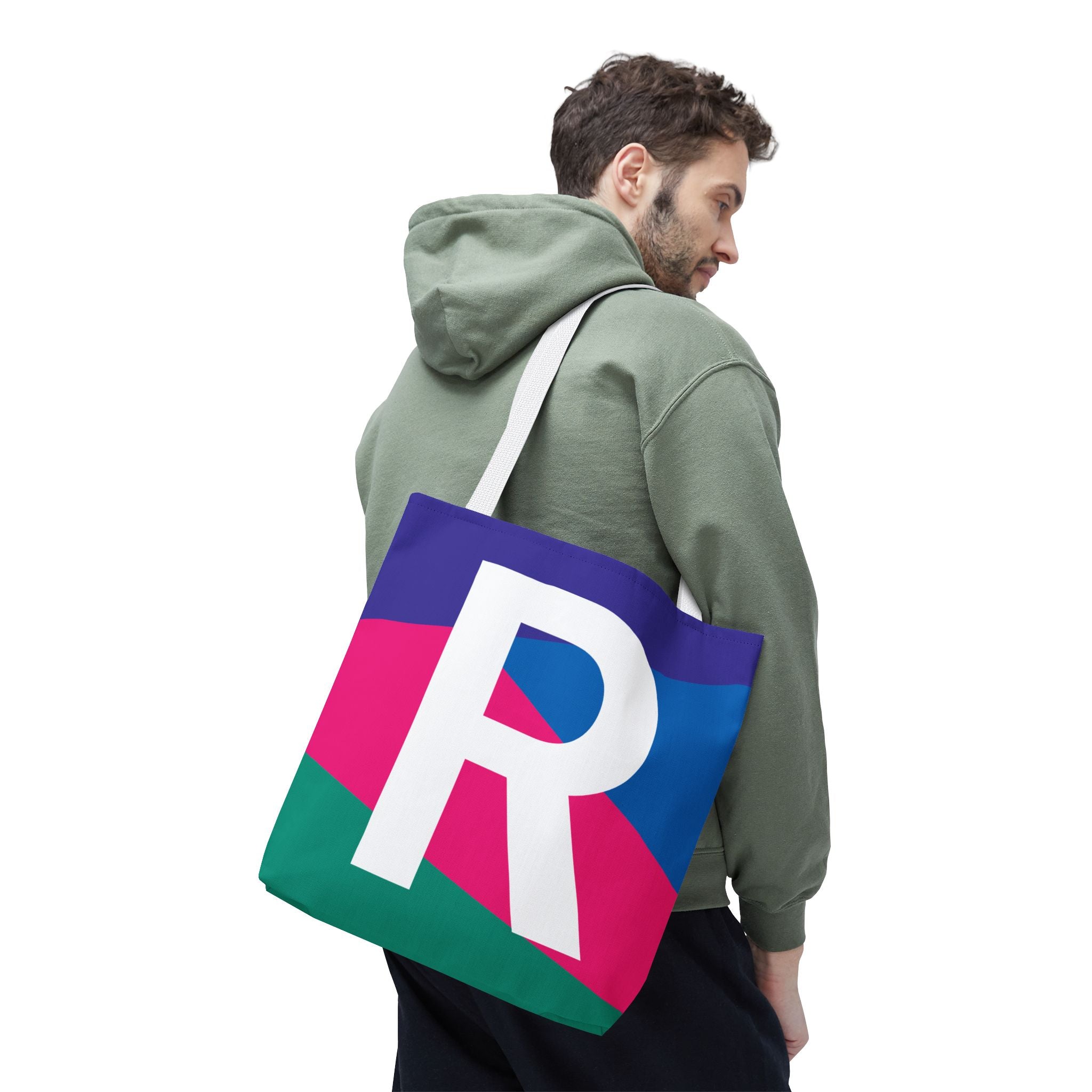 Monogram 'R' Colorblock Tote Bag — Personalized Initial R Shoulder Tote