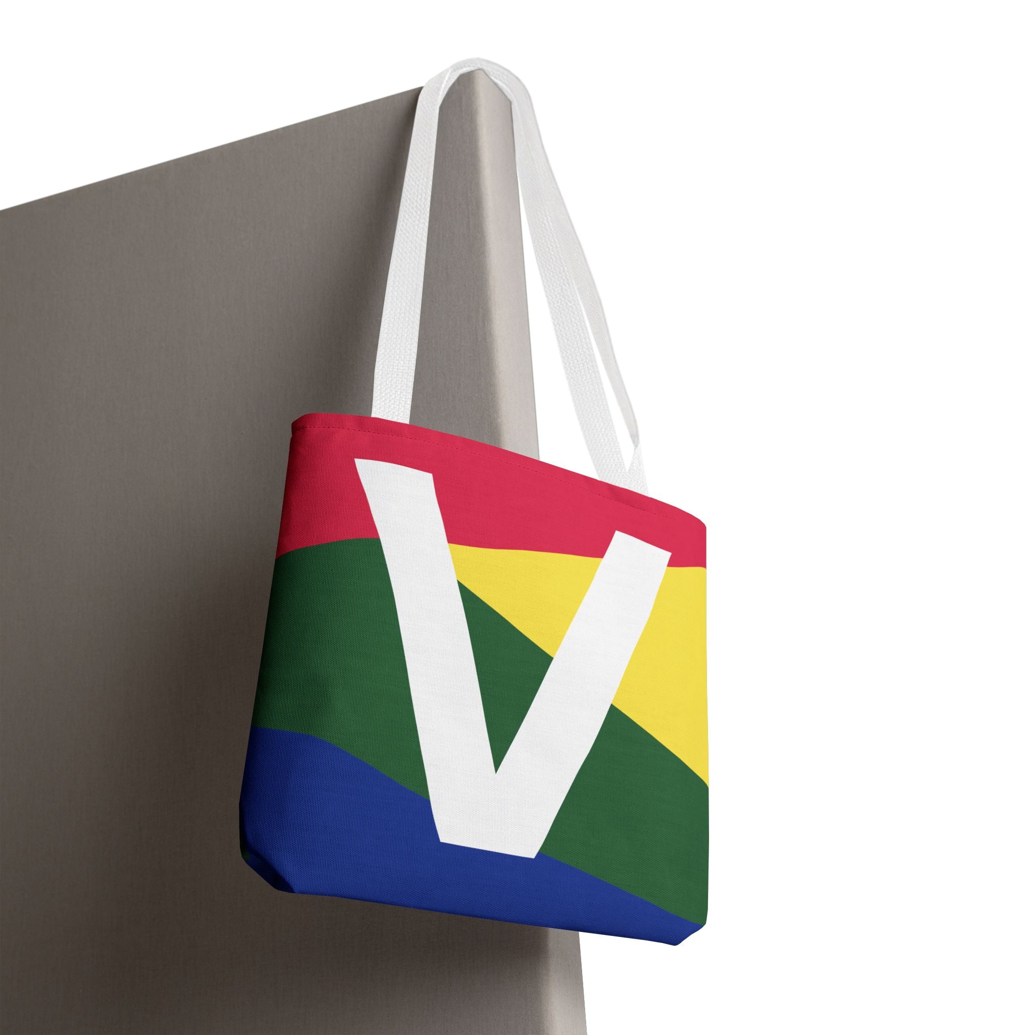 Monogram 'V' Colorblock Tote Bag — Personalized Initial V Shoulder Tote