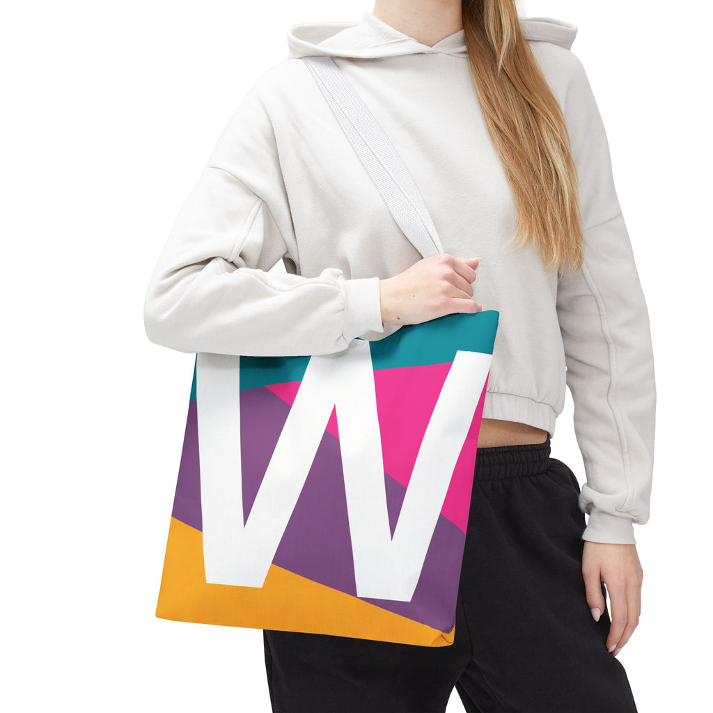 Monogram 'W' Colorblock Tote Bag — Personalized Initial W Shoulder Tote