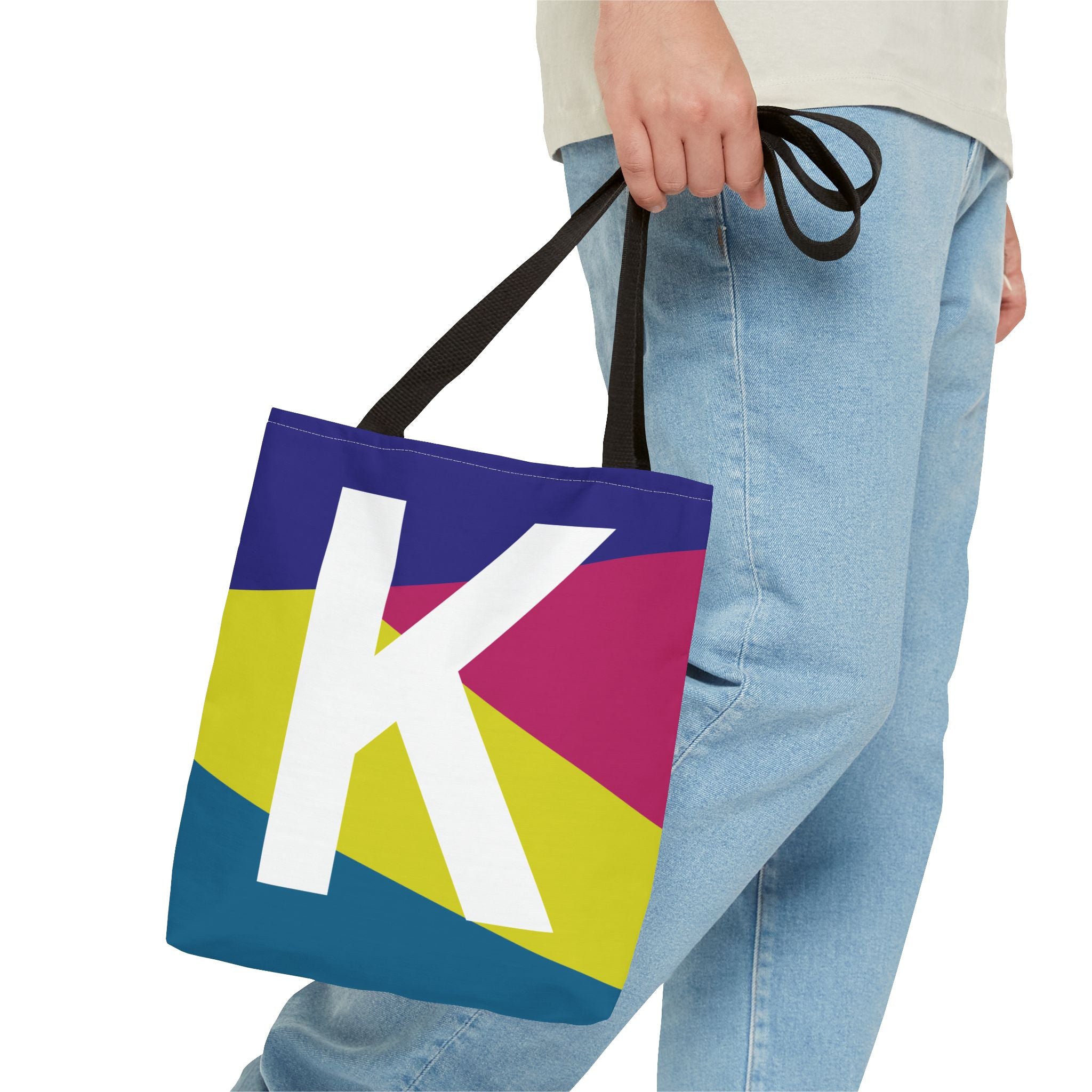 Monogram 'K' Colorblock Tote Bag — Personalized Initial K Shoulder Tote