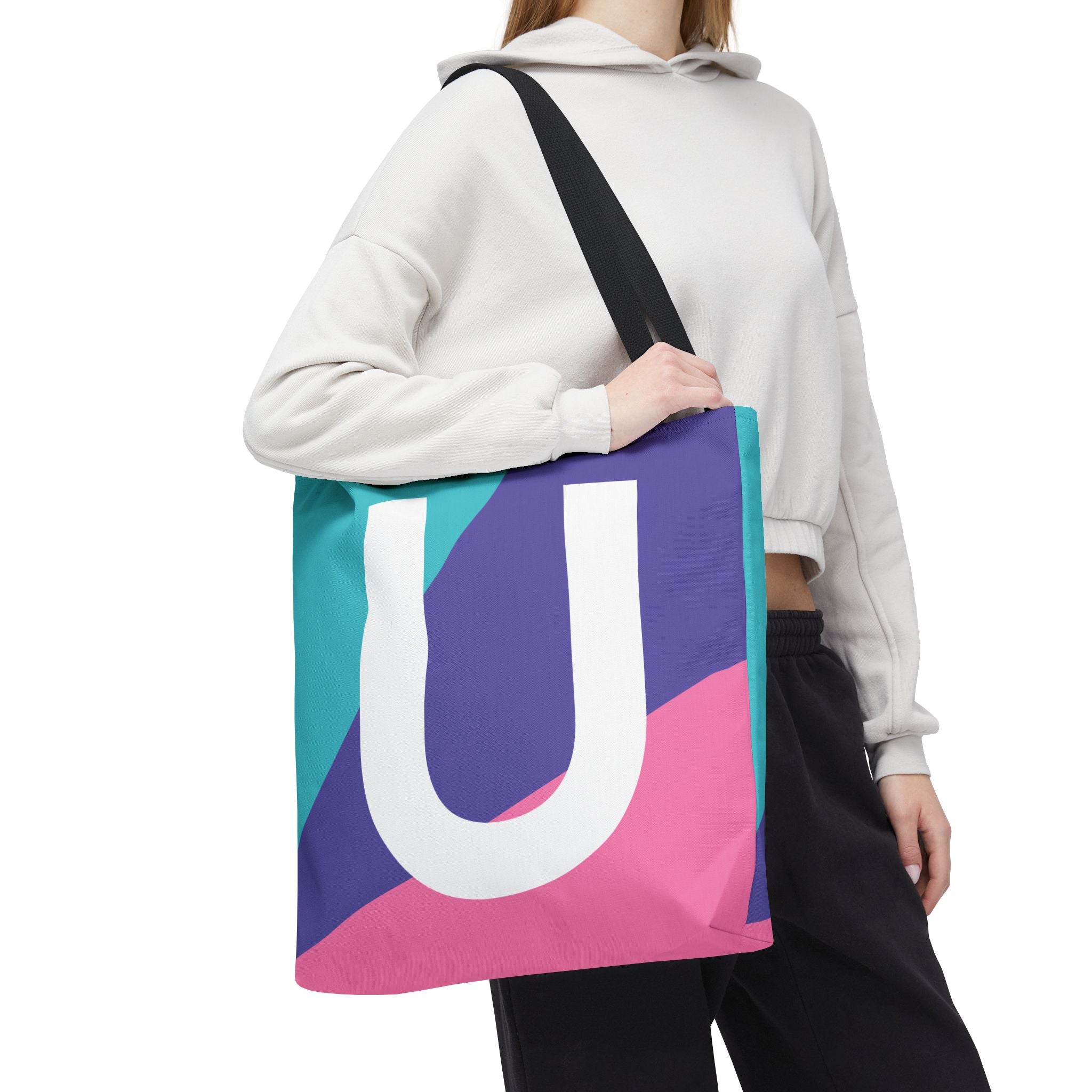 Monogram 'U' Colorblock Tote Bag — Personalized Initial U Shoulder Tote