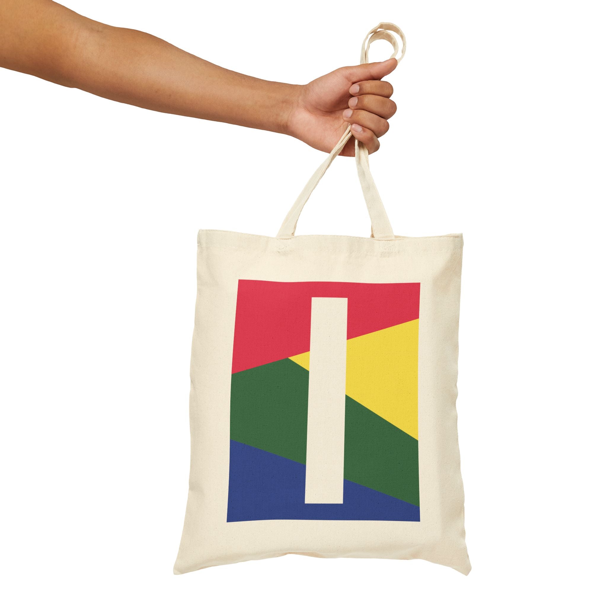 Initial I Colorblock Canvas Tote Bag — Monogram Letter I Reusable Grocery Tote