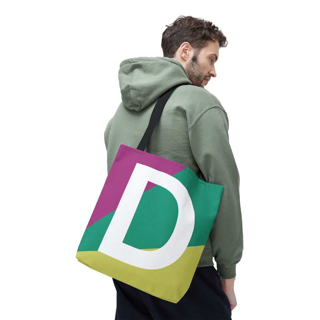 Monogram 'D' Colorblock Tote Bag — Personalized Initial D Shoulder Tote