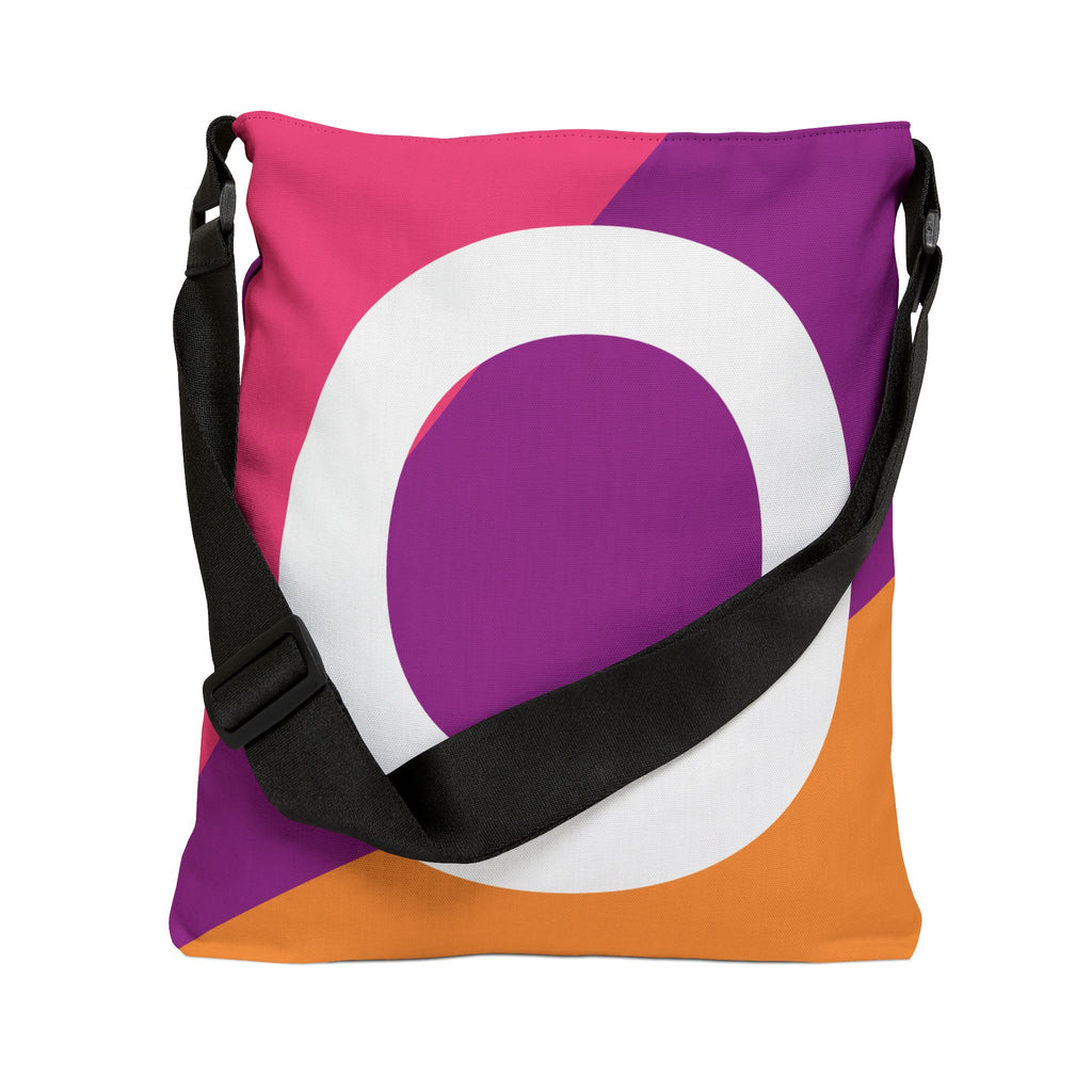 Initial Letter 'O' Colorblock Adjustable Tote Bag — Monogram Alphabet Shoulder Bag