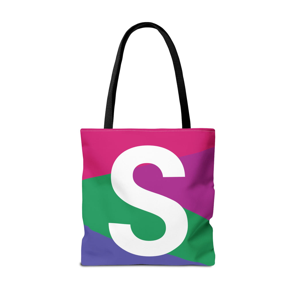Monogram 'S' Colorblock Tote Bag — Personalized Initial S Shoulder Tote
