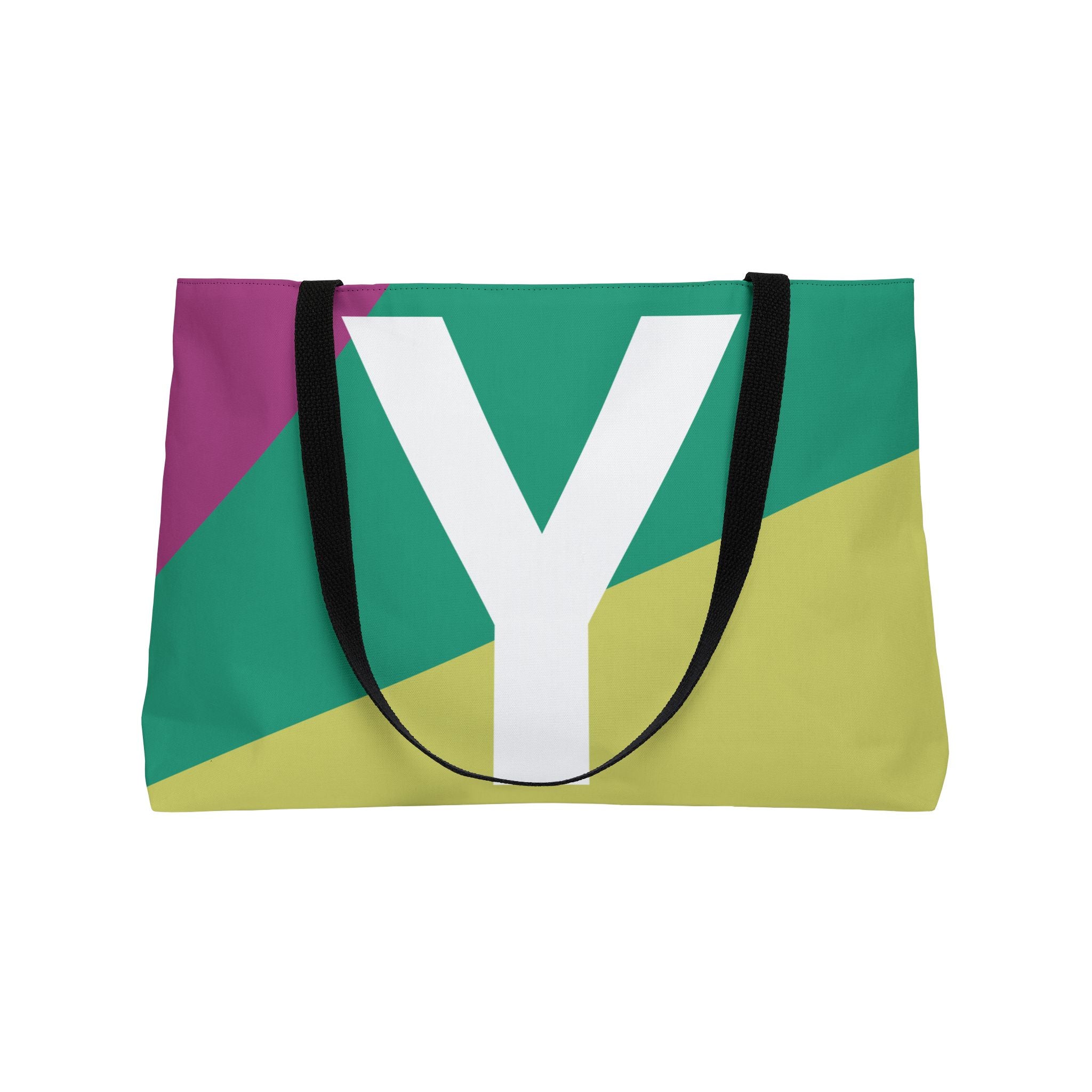 Personalized 'Y' Colorblock Tote Bag — Monogram Weekender Tote
