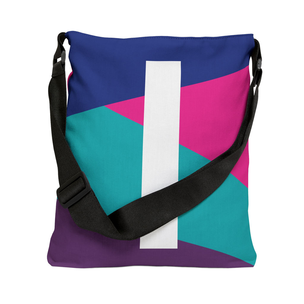 Initial Letter 'I' Colorblock Adjustable Tote Bag — Monogram Alphabet Shoulder Bag