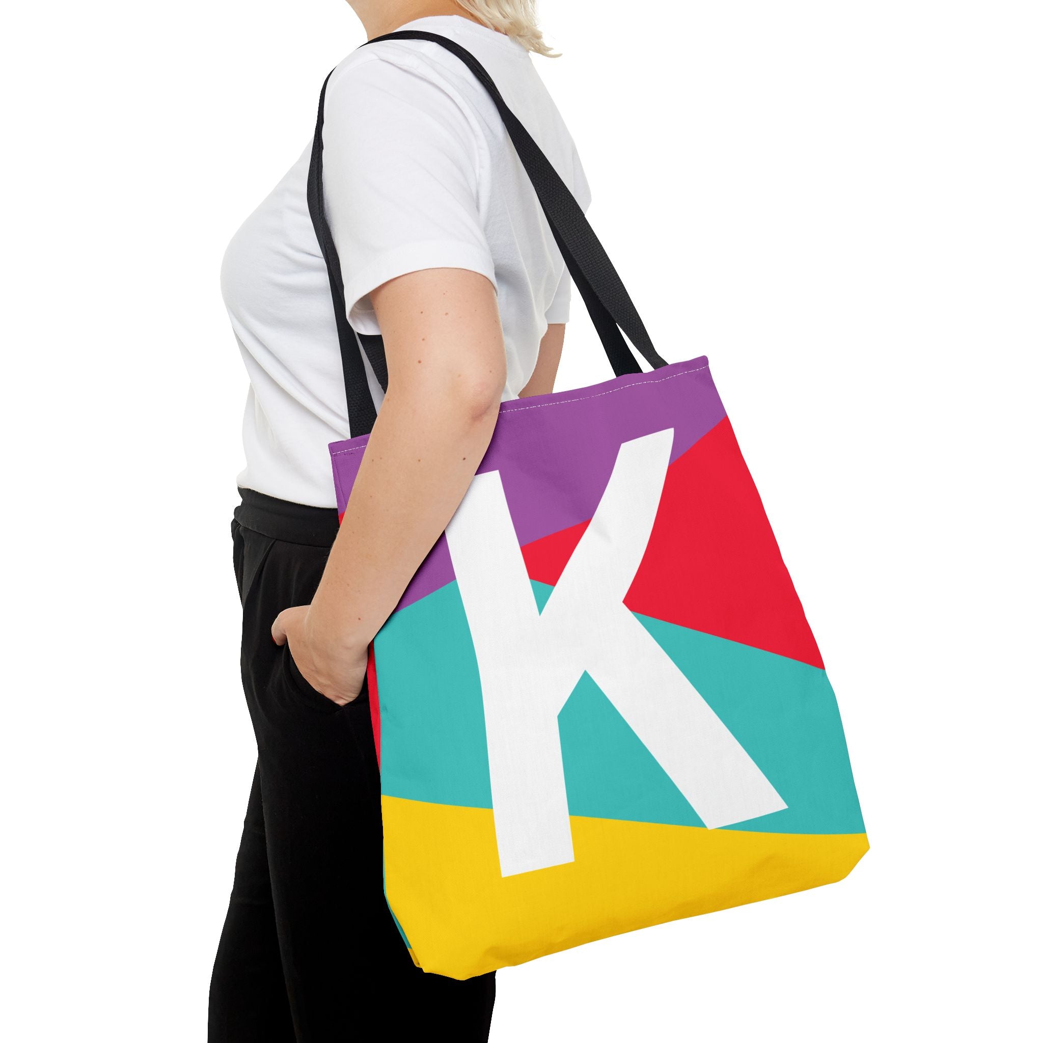 Monogram 'K' Colorblock Tote Bag — Personalized Initial K Shoulder Tote