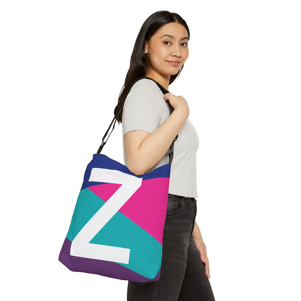 Initial Letter 'Z' Colorblock Adjustable Tote Bag — Monogram Alphabet Shoulder Bag
